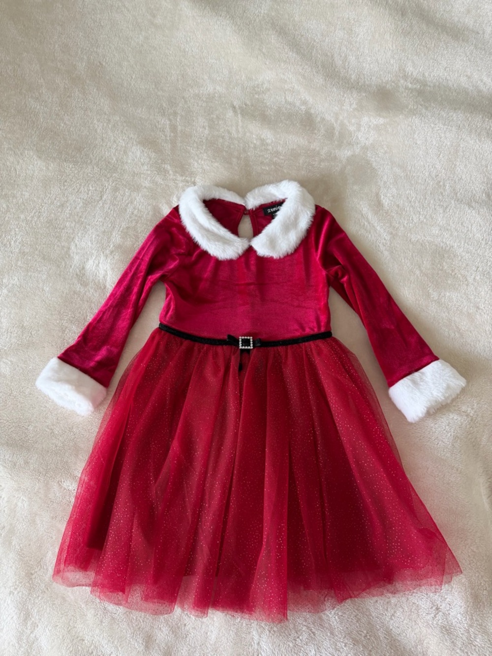 Christmas Velvet Tulle Dress with Faux Fur Trim